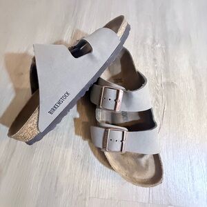 Birkenstock Taupe Sandals with Metallic Highlights